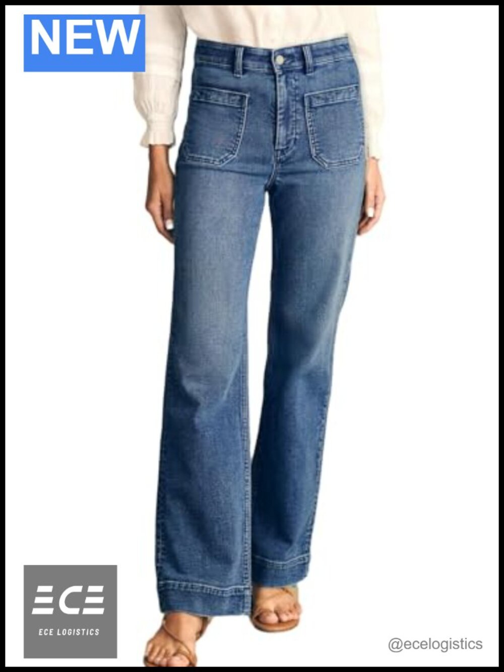 Wide Leg High Waisted Stretchy Denim Pants